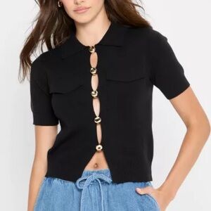 Future Collective Black Cutout Gold Button Pullover Sweater